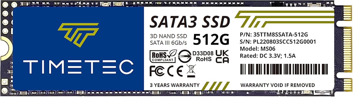 Timetec 512GB SSD 3D NAND TLC SATA III 6Gbs M.2 2280 NGFF 256TBW Read Speed Up to 530MBs SLC Cache Performance Boost Internal Solid State Drive 512GB
