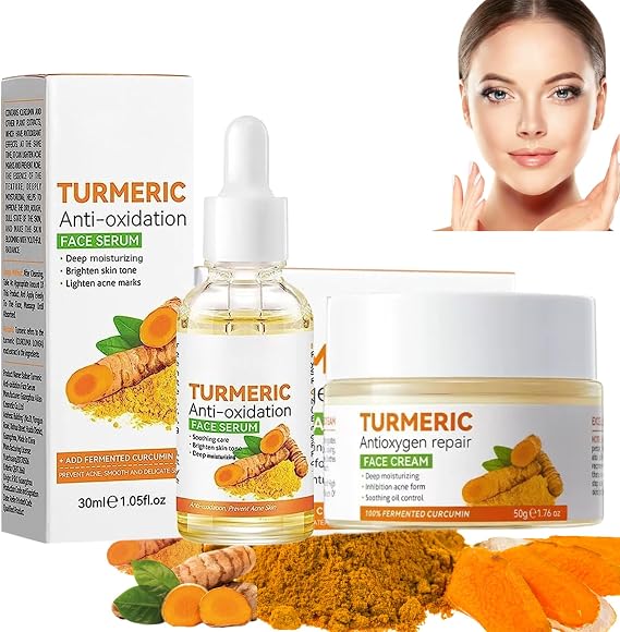Turmeric Face Cream & Serum Duo (50g+30ml),for Brightening & Acne Marks