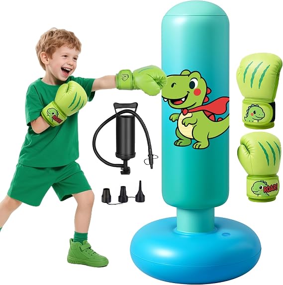 Punching Bag for Kids, 120cm Inflatable Kids Punching Bag, Stable Boxing Bag with Boxing Gloves, Kid Punch Bag Dinosaur Gifts for Boys Girls