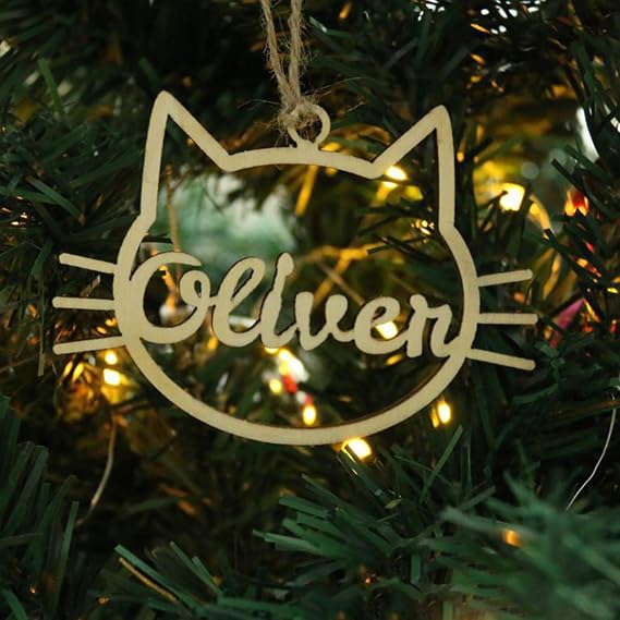 Custom Different Name Ornament, Cartoon Cat Dog Pawprint with Name Wooden Ornaments for Xmas Tree, Wooden Tags (XF2,1 Pcs)