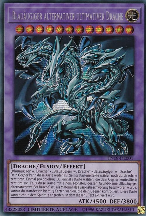 TN19-DE001 - Blauäugiger alternativer ultimativer Drache - Prismatic Secret Rare - 1. Auflage - Deutsch - 2019 Gold Sarcophagus Tin - mit LMS Trading Fieldcenter-Karte Yugioh