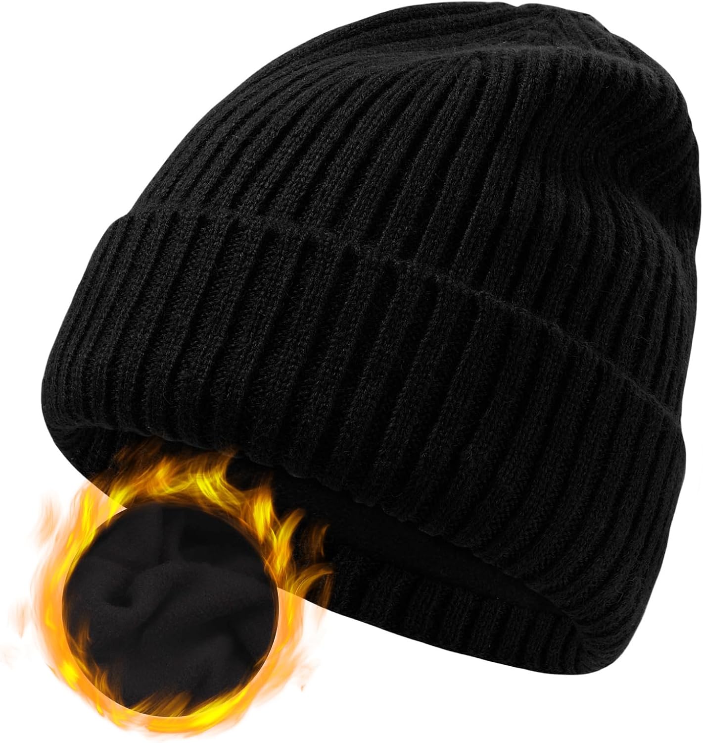 ZTL MLL Merino Wool Beanie for Men Women, Fleece Lined Large Winter Hat, Big Knitted Cuffed Beanie Ski Skull Cap