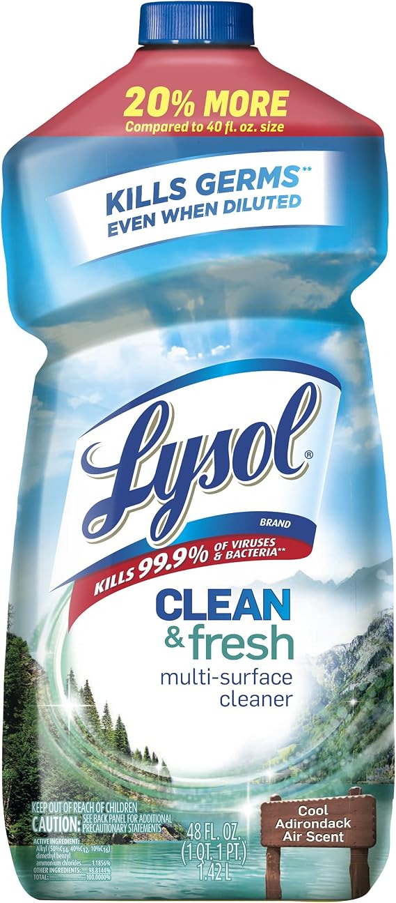 Lysol All Purpose Cleaner, Multi-Surface Disinfectant Floor Cleaner for Mopping Solution, Household Cleaning Supplies, for Bathroom & Kitchen, Cool Adirondack Air Scent, 48 oz