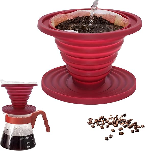 Collapsible Pour Over Coffee Dripper,Portable Camping Pour Over Coffee Maker, Reusable Silicone Pour Over Coffee Filter for Backpacking Camping Home Office