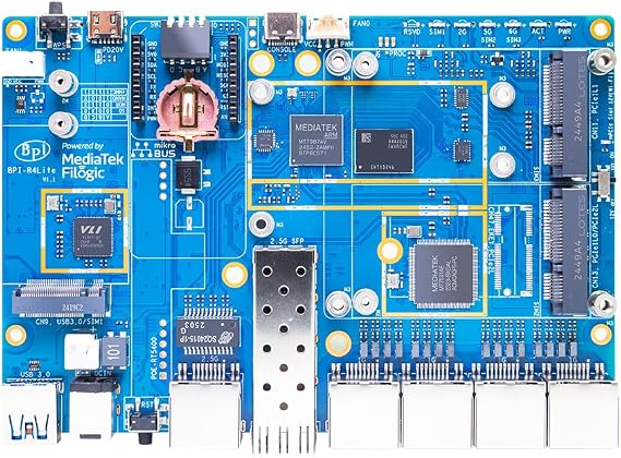 Banana Pi BPI-R4 Lite Router with Quad-Core Cortex-A53, 2GB DDR4 8GB eMMC Flash on Board, Support M.2 for 4G/5G Modules