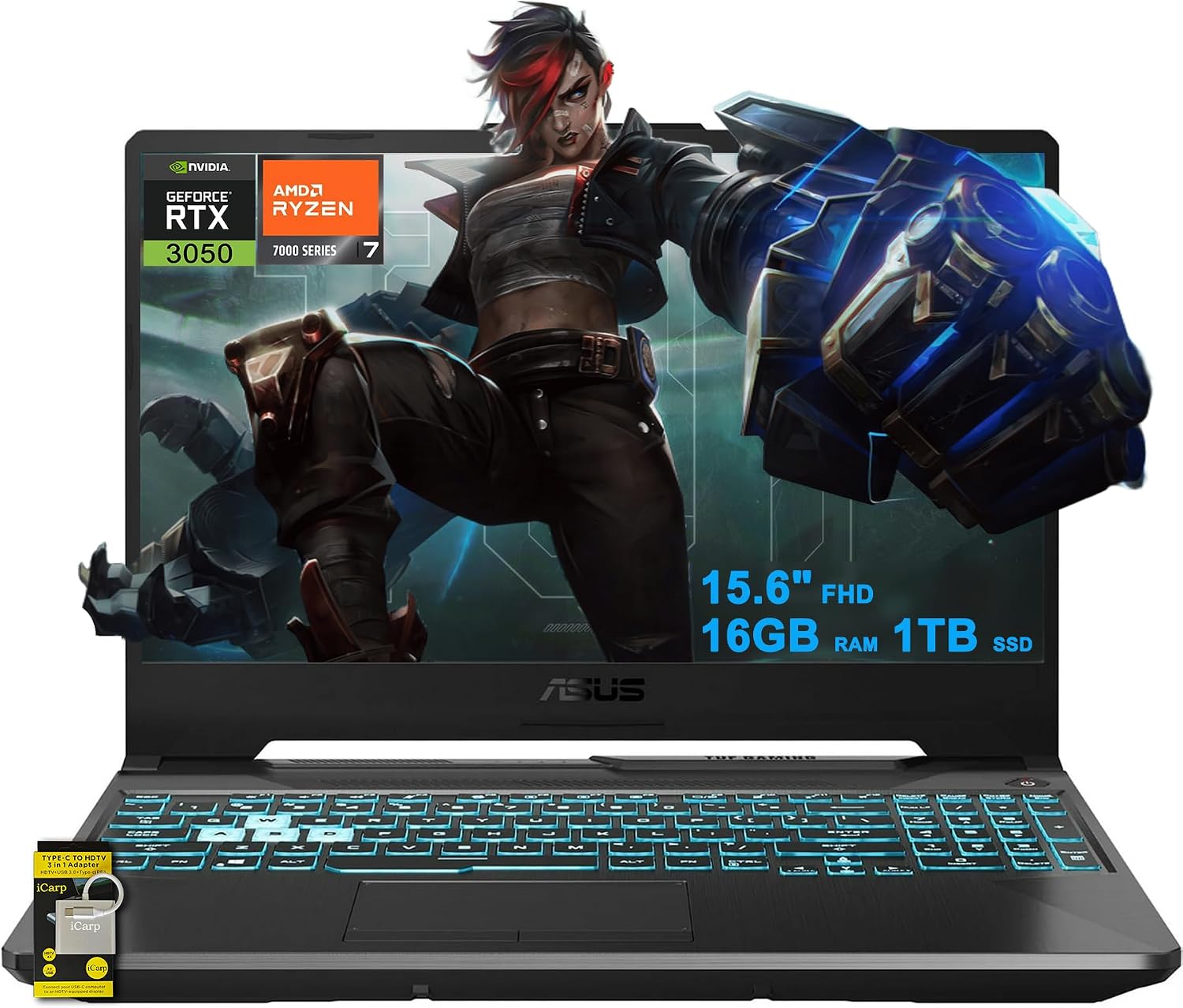 ASUS TUF Gaming A15 Laptop 15.6 FHD Anti-Glare 144Hz AMD Octa-core Ryzen 7 7435HS Beats i7-12700H 16GB RAM 1TB SSD GeForce RTX 3050 Backlit USB-C Fast Charge Win11 wICP Accessory