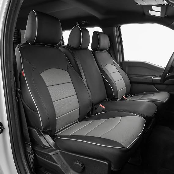 EKR F150 Seat Covers for (4 Door,SuperCrew) 2015-2020 Ford F150 XL/XLT & (CrewCab) 2017-2022 F250/F350/F450 SuperDuty XL/XLT,Family & Pet Friendly,Waterproof-Faux Leather(Black/Gray)