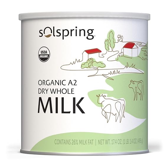 Solspring Organic A2 Dry Whole Milk, 17.4 oz (15 Servings)