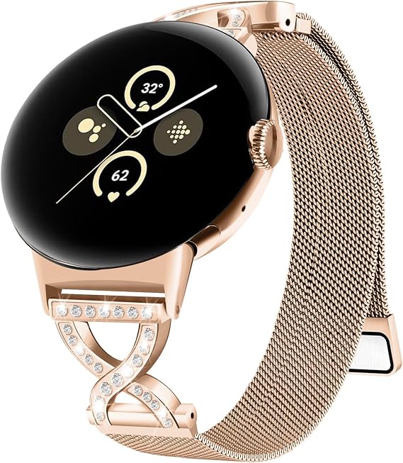 メタル磁気バンド Google Pixel Watch 3 41mm /2/1に対応 ステンレススチール ドレッシーメッシュループ X字型ダイヤモンド付き 女性用, ステンレススチール製。, 宝石なし。