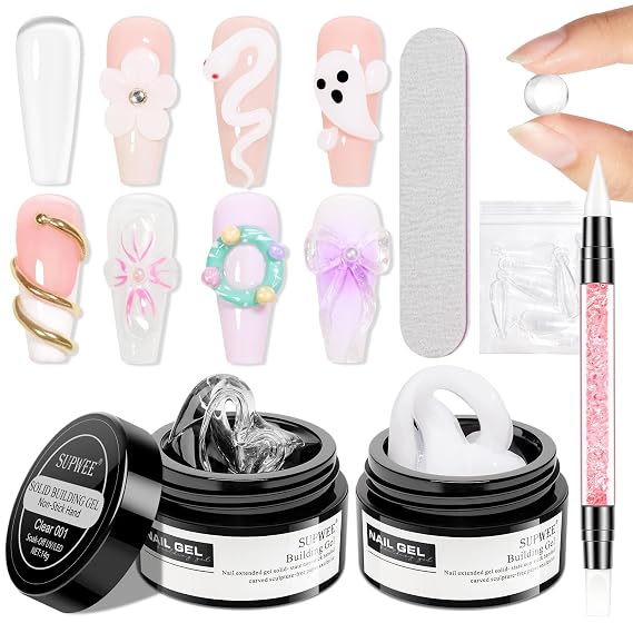 3D Nail Art Gel Clear and White Solid Builder Gel for Nails