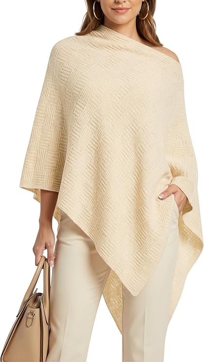 Womens Poncho Sweater Textured Knit Pullover Cape Shawl Wrap Tops