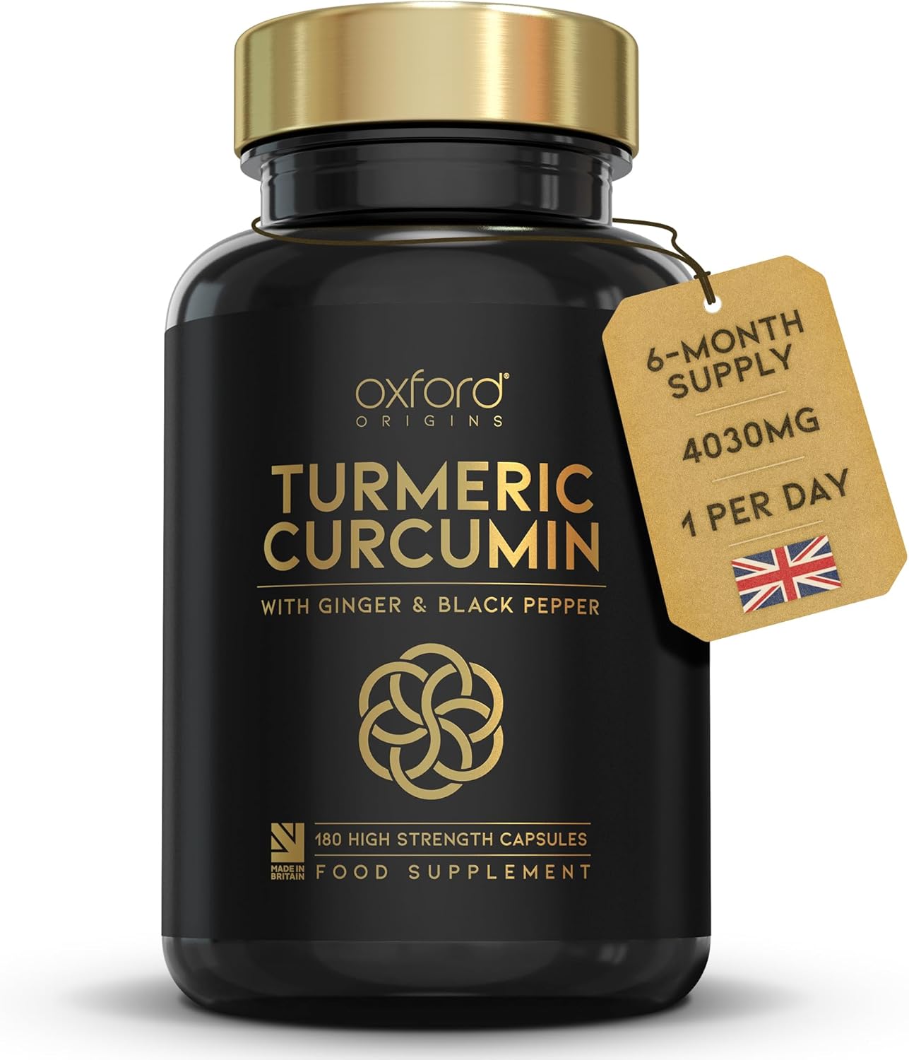 Advanced Turmeric and Black Pepper Capsules 4030mg Made in the UK | ONE per Day Turmeric Supplement with Ginger & Black Pepper | 180 High Strength Tumeric Curcumin Capsules for Joints | 6 Month Supply