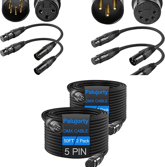 2 Pack 5 Pin 50 FT and DMX Adapter