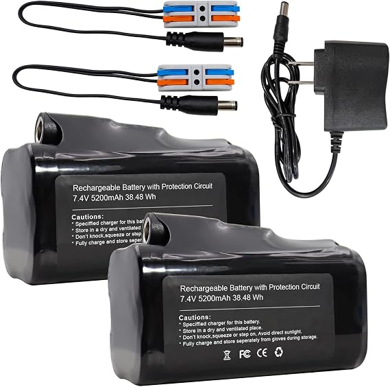 KBT 7.4V 5200mAh Rechargeable Li-ion Battery, Replacement Battery Pack with DC5521 Connector, Charger for 7.4V Devices RC Car, Boat, Robot, DIY, LED Light Strip, CCTV Camera