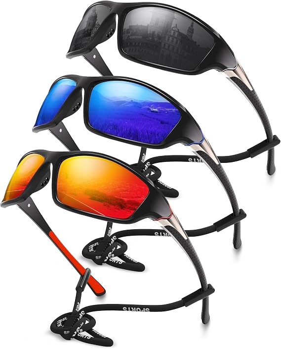 Polarized Sports Wrap Around Sunglasses Men Fishing Running Golf | Mens Womens Sunglasses Pack UV Protection for Cycling Hiking Baseball Driving