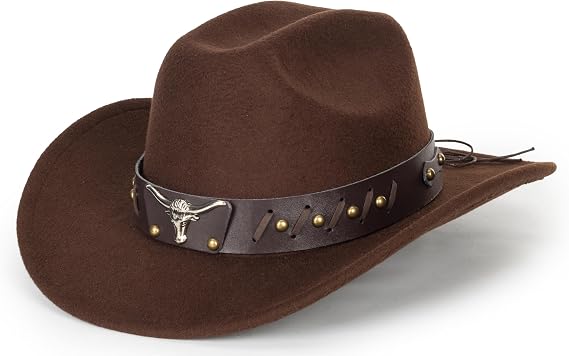 Women-Classic-Western-Cowboy-Shapeable-Hat - Men-Roll-Up-Wide-Brim-Felt-Fedora-Hats-Cowgirl-Hat with Belt Buckle(M-L)