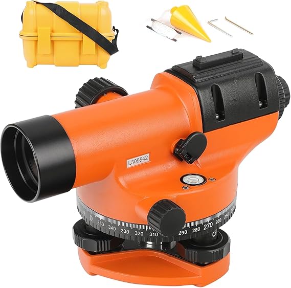 Professional Automatic Optical Level, 32X Magnification, 393ft Range, Self-Leveling, Orange