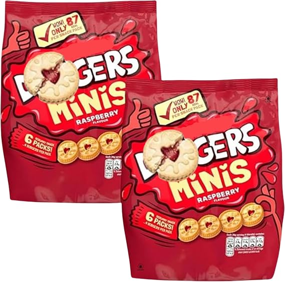 Jammie Dodgers Bundle with Mini's Raspberry Flavour 6x20g Bags (2 Pack)