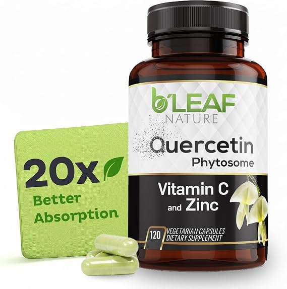 B'LEAF NATURE Quercetin Phytosome, 120 Capsules 1000mg High Absorption Quercetin with Vitamin C and Zinc Non-GMO Vegetarian Quercetin Supplement for Immune, Energy and Seasonal Support