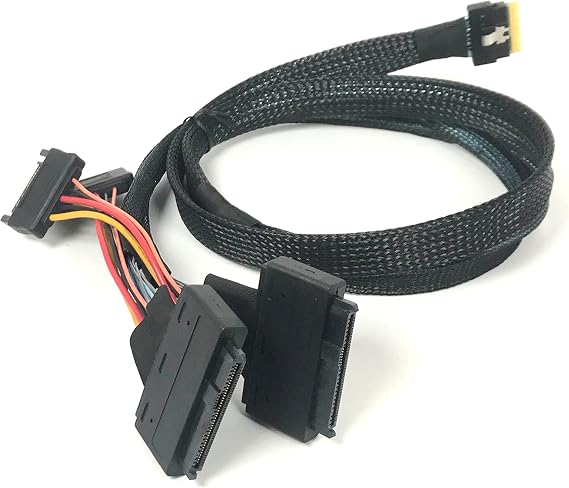 Micro SATA Cables| SlimSAS 8i (SFF-8654) Cable to Two U.2 Connectors for High-Speed Data Transfer 100cm