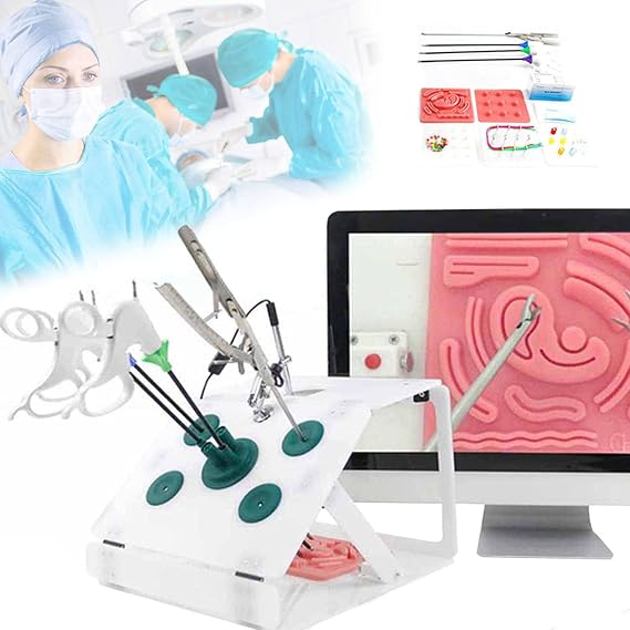 Laparoscopic Single Hole Training Box, Laparoscopic Simulation Instruments, Laparoscopic Trainer with HD Camera And Training Module for Training Teaching,Green