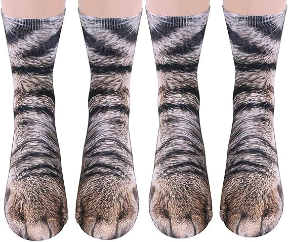 Animal Paws Socks - Funny 3D Animal Socks Crazy Cat Tiger Dog Paw Crew Socks Novelty Socks Gag Gifts
