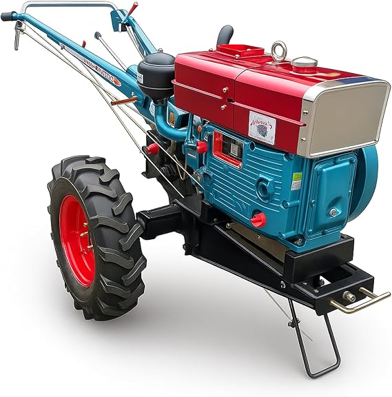 12 HP Agricultural Soil Loosener, Two-Wheel Walking Tractor | Hand-Held Rotary Tiller, Compatible with a Variety of Farming Implements