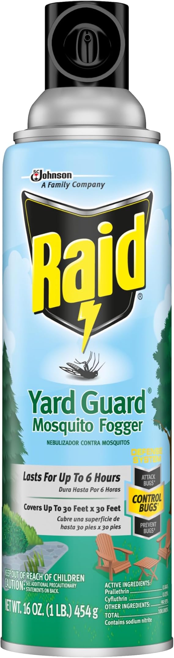 Raid Yard Guard Mosquito Fogger, Kills Flies, Mosquitoes, Non-Biting gnats, Small Flying Moths, Wasps and Hornets 16 oz, Pack of 12