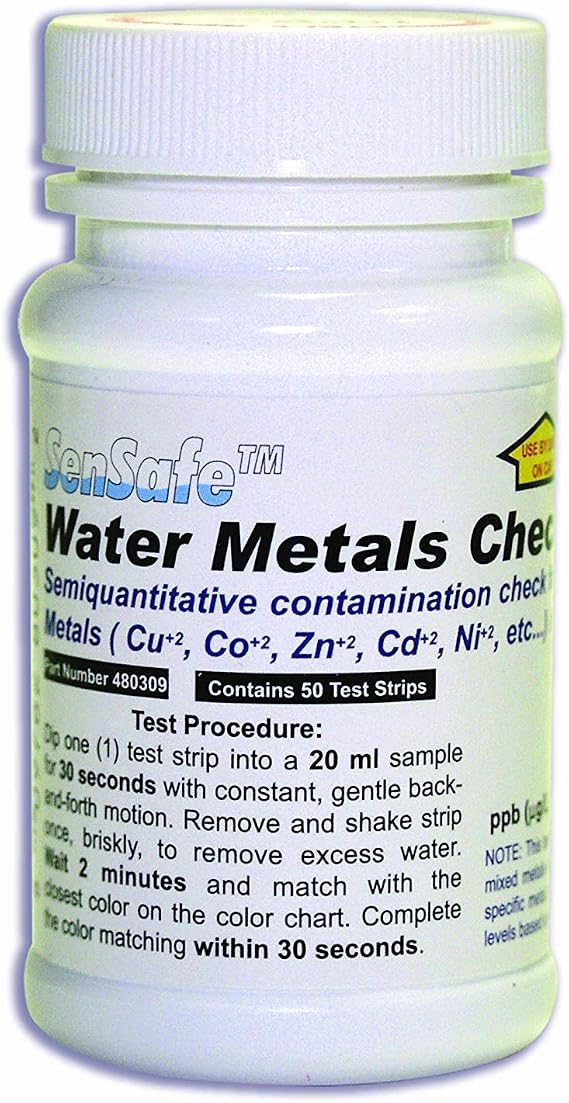 Heavy Metals Test Kit - Detects Cadmium, Cobalt, Copper, Iron, Lead, Mercury, Nickel, Zinc & More - 50 Tests per Bottle