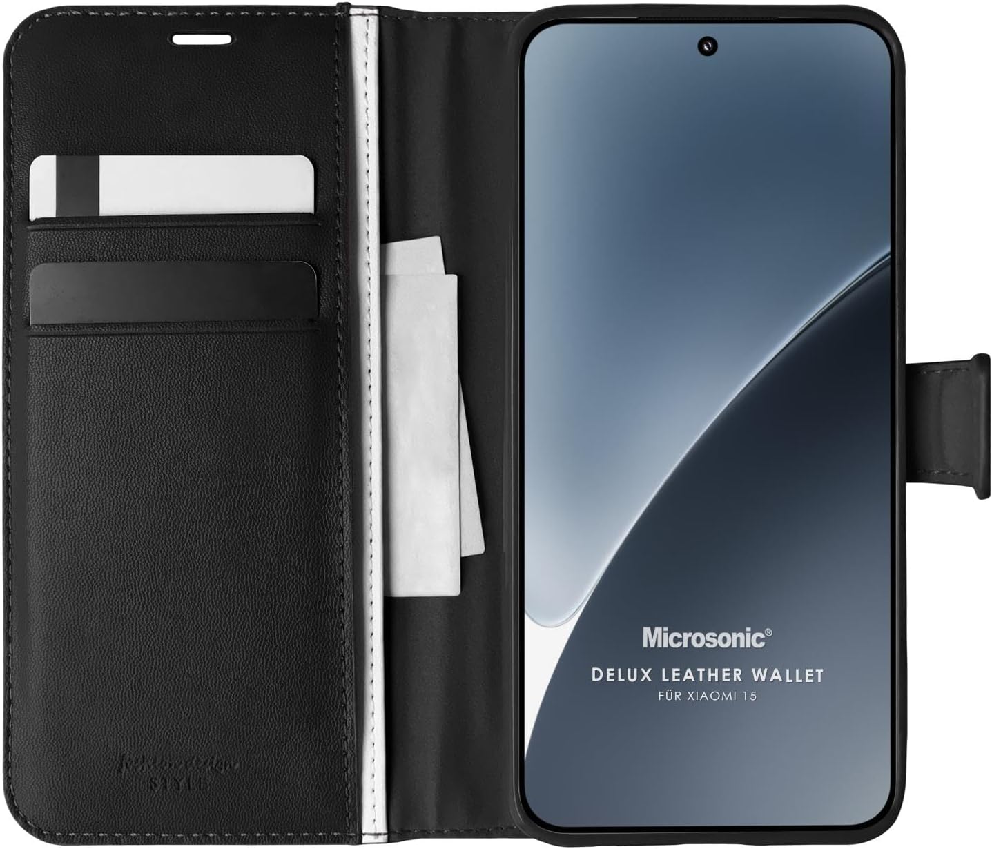 Microsonic Xiaomi 15 Case Delux Leather Wallet Black [Compatible Case with 15 - Black]