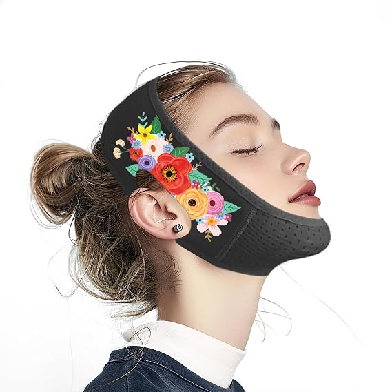 Chin Strap for Sleeping, V Line Lifting Mask, Reusable Face Strap, Jaw Exerciser (Black Red)