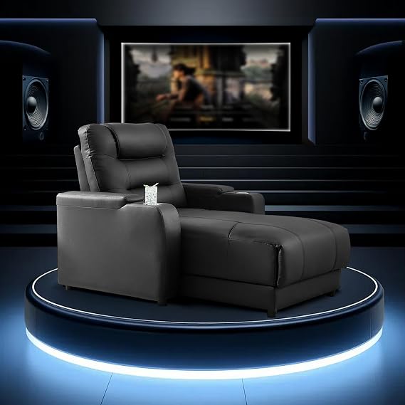 Power Recliner Chair with Cup Holder Comfy Reading Chair for Bedroom Oversized Recliner for Living Room,Apartment (Faux Leather, Black)