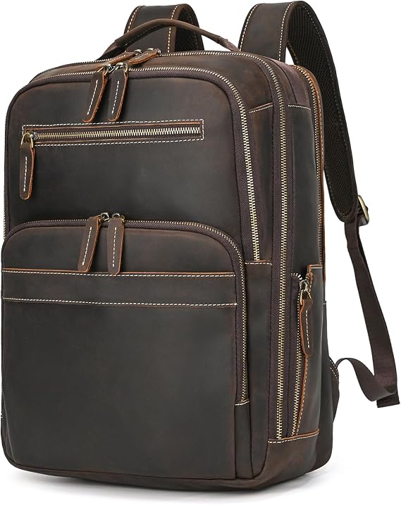 Full Grain Leather 15.6 Laptop Backpack for Men Work Commute Casual Daypack