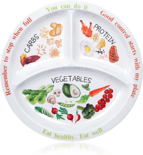 Portion Control Plate for Balanced Eating -Healthy Nutrition Plate for Adults and Teens - Melamine Dividers, Perfect for Balanced Eating and Diet Management (1 Pieces)