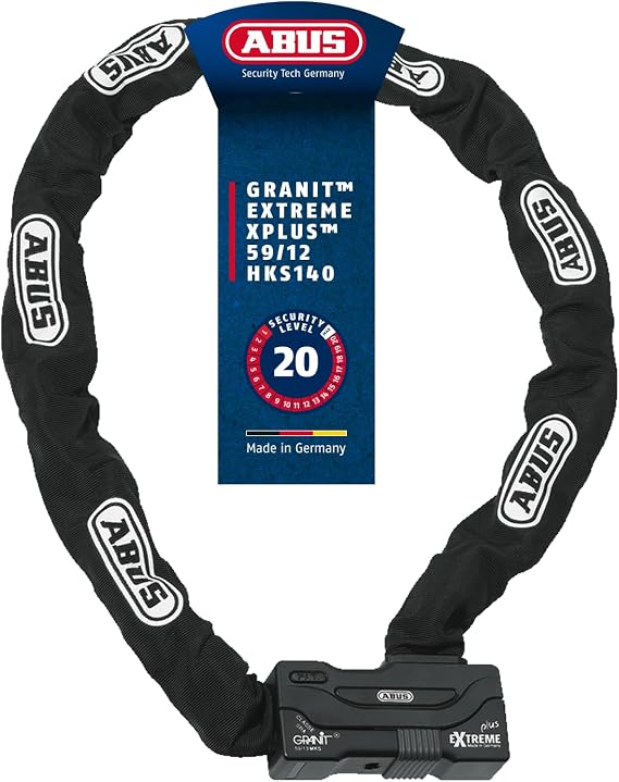 ABUS lock-chain combination Granit Extreme Plus 59 - motorcycle lock made of 12 mm thick hexagonal chain - ABUS safety level 20 - 140 cm chain length