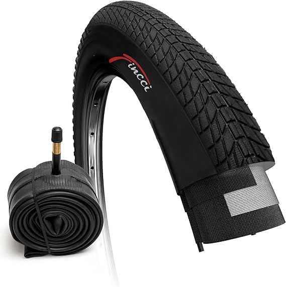 Fincci Bike 20 x 1.75 Tyre - Set Tyre 20" with 1x 20-Inch Schrader Inner Tube, Tire 47-406 for Kids, Teenagers and Adults - Pack for BMX, Tricycle, City, Road, MTB, Folding and Electric Bicycles