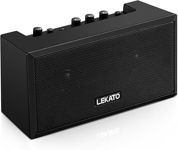 LEKATO Mini Guitar Amplifier Electric Guitar Amp with Clean Overdrive Effects 5W Mini Bass Amp Bluetooth Bass Amplifier for Daily Practice Portable Small Amplifier, Black