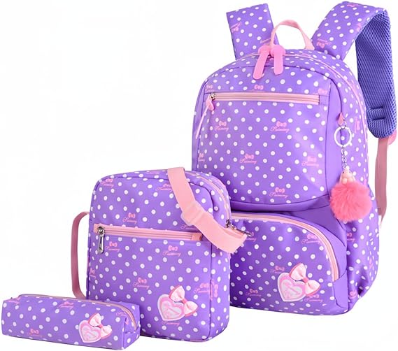 3Pcs Girls Backpacks Bowknot Prints Children School Backpack Set Elementary Girls Bookbags Travel Rucksack