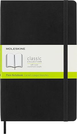 Moleskine Classic Notebook, Large, Plain, Black, Soft Cover (5 x 8.25)