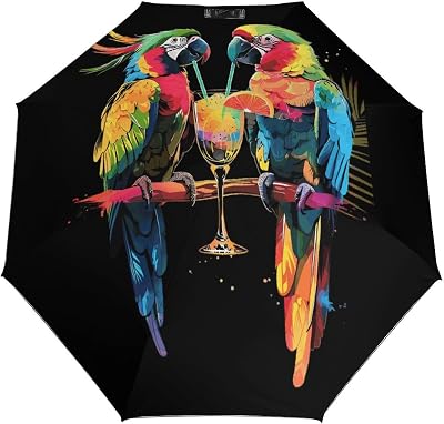 Parrots Drinking Travel Umbrella Windproof Automatic Umbrellas Folding Small Compact for Backpack Car