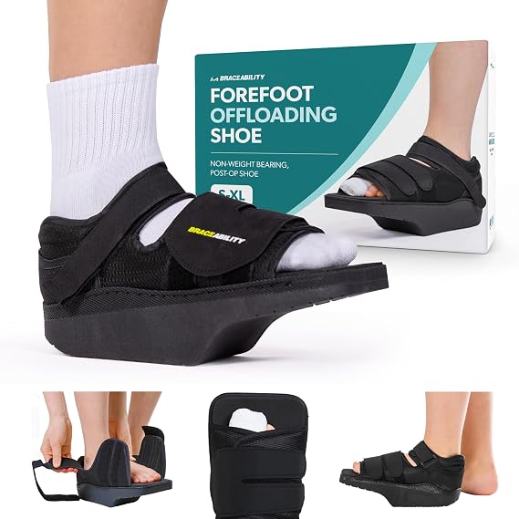 BraceAbility Forefoot Offloading Post-Op Shoe - Non-Weight Bearing Medical Wedge Boot for Diabetic Foot Ulcer, Metatarsal Fracture, Broken Toe, Bunion, Hammer Toe Surgery - Fits Men and Women (L)