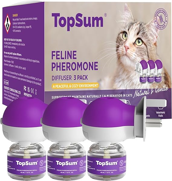 TopSum Cat Calming Plug-in: Premium Cat Pheromone Diffuser - Cat Plug In Calmer - Pet Calming Plug In - Promotes Relaxation & Well-Being (3 Pack New)