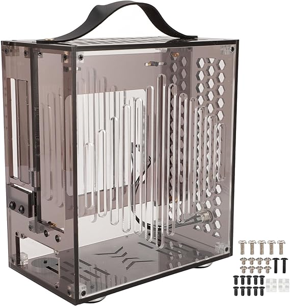 Miniature ITX PC Case, Clear Arcylic PC Case Portable DIY Desktop Computer Case 360 Degree Hollow Airflow Case, Miniature ITX Desktop Computer Case, Tempered Glass, Magnetic Dust