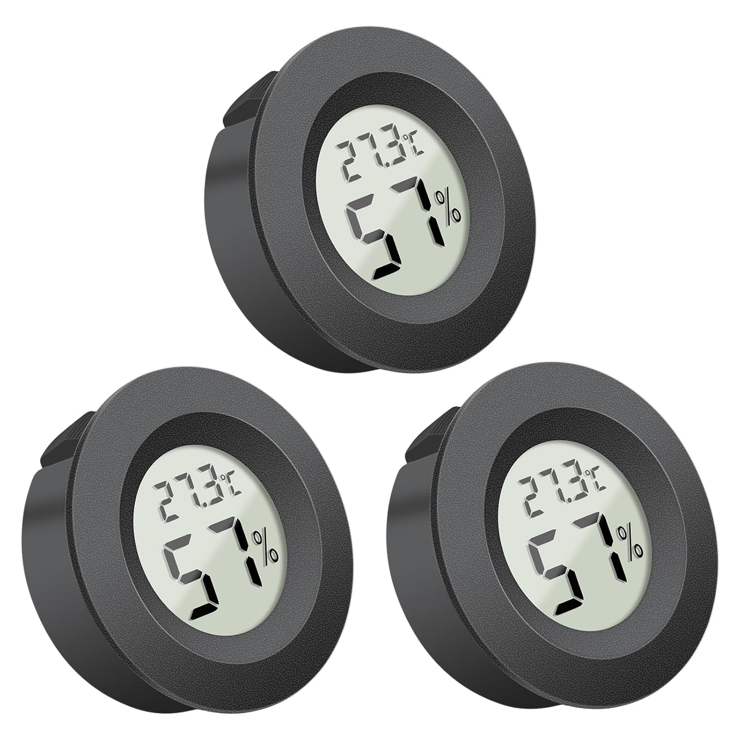 3-Pack Hygrometer Thermometer Round LCD Digital Round Temperature Humidity Meter Monitor Gauge for Greenhouse Dehumidifiers Humidifiers Basement Babyroom Home Office(Black Round)