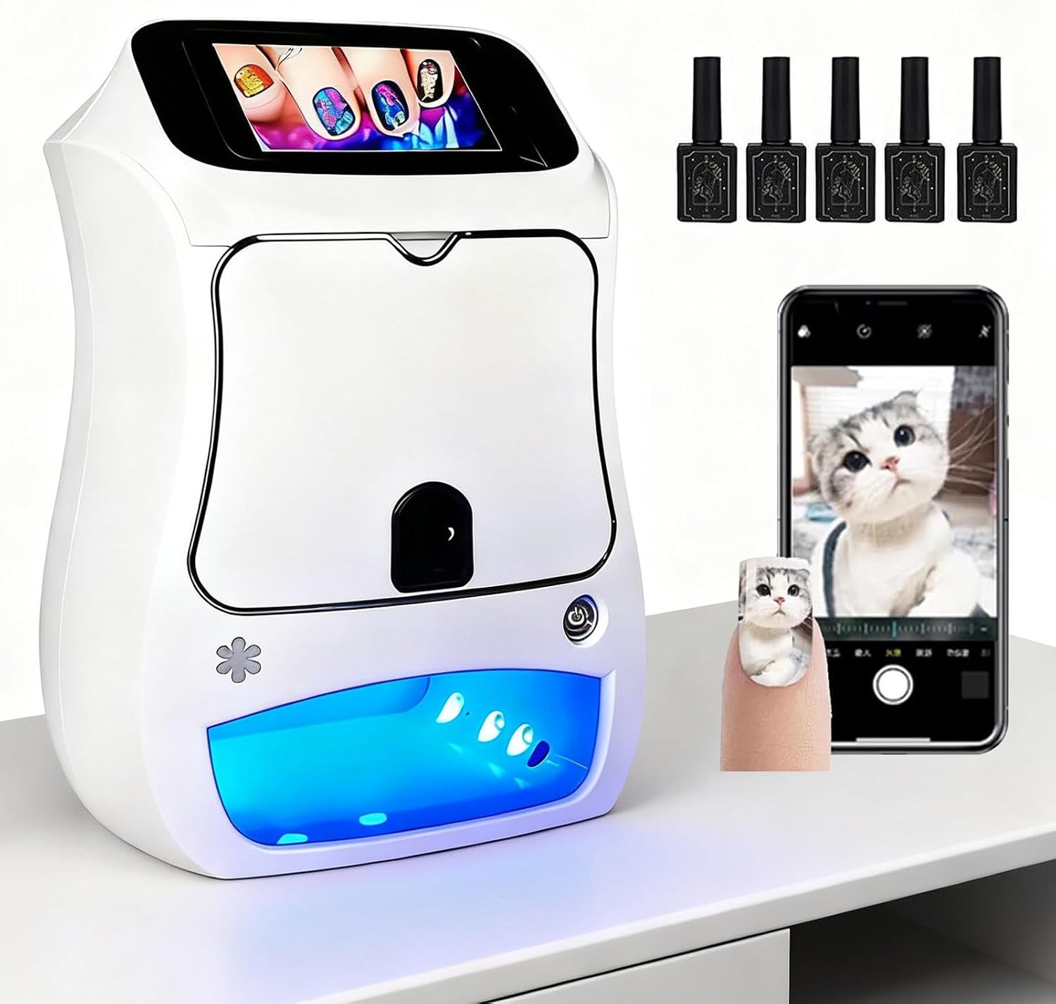 Nail Printer Machine, Smart Nail Art Printer Machine, WifiDIY Design Color Printing Machine, 30s Fast Print & Cure, WPg4 Gel, Fm10 Ink, For Personalized Nail Art Creations