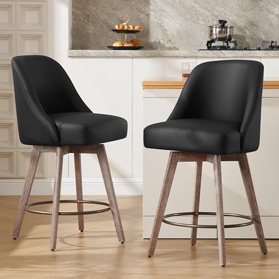 Bekrvio Swivel Counter Height Bar Stools Set of 2 with High Back, Black