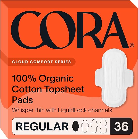 Cora 100% Organic Cotton Topsheet Pads (36 Regular Pads)