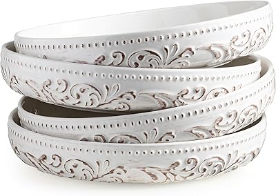 YHOSSEUN 9.75 Large Pasta Bowls, 50 OZ Salad Bowl Ceramic Serving Bowls Set of 4, Wide and Shallow Kitchen Bowl Plates Pasta Plates