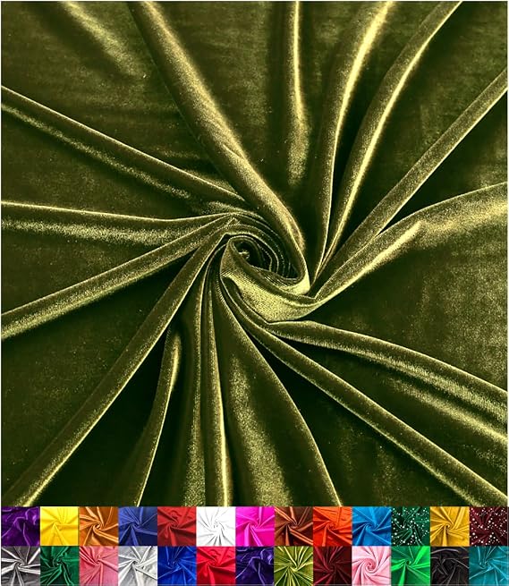 Barcelonetta | Stretch Velvet Fabric | Luxury & Soft | Velvet Fabric | 60" Wide Roll | 10% Spandex | Sewing, Apparel, Upholstery (Olive, 2 Yards)