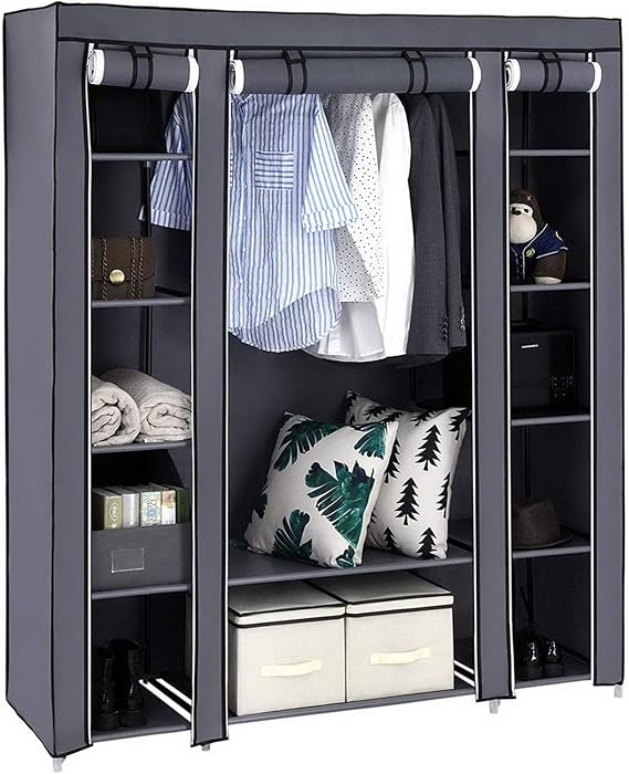 Portable Wardrobe Fabric Clothes Storage Wardrobe, Clothes Storage Storage Closet with Cover for Bedroom (Grey)